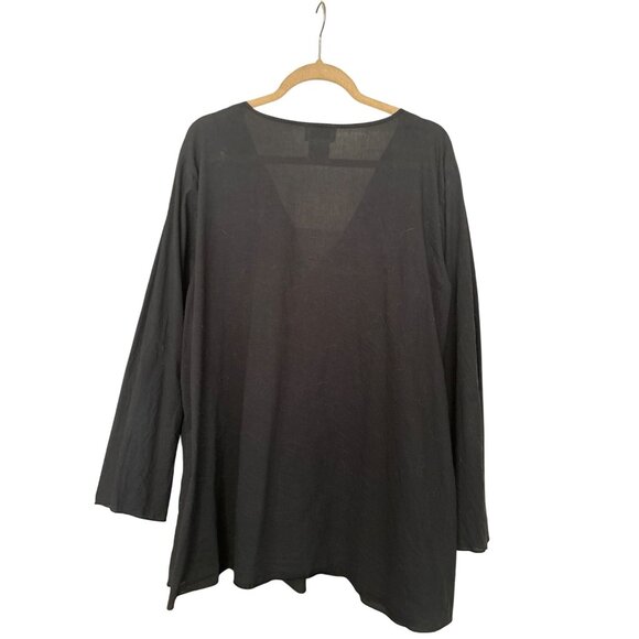 Venezia Vitale Woman Cotton 2X Black with White Embroidery Tunic Top Bell Sleeve - Picture 2 of 8